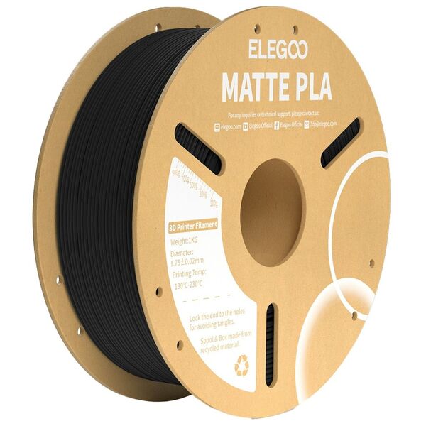 ELEGOO PLA, Matte, 1.75 mm, 1 kg 3D Printer Filament, Black