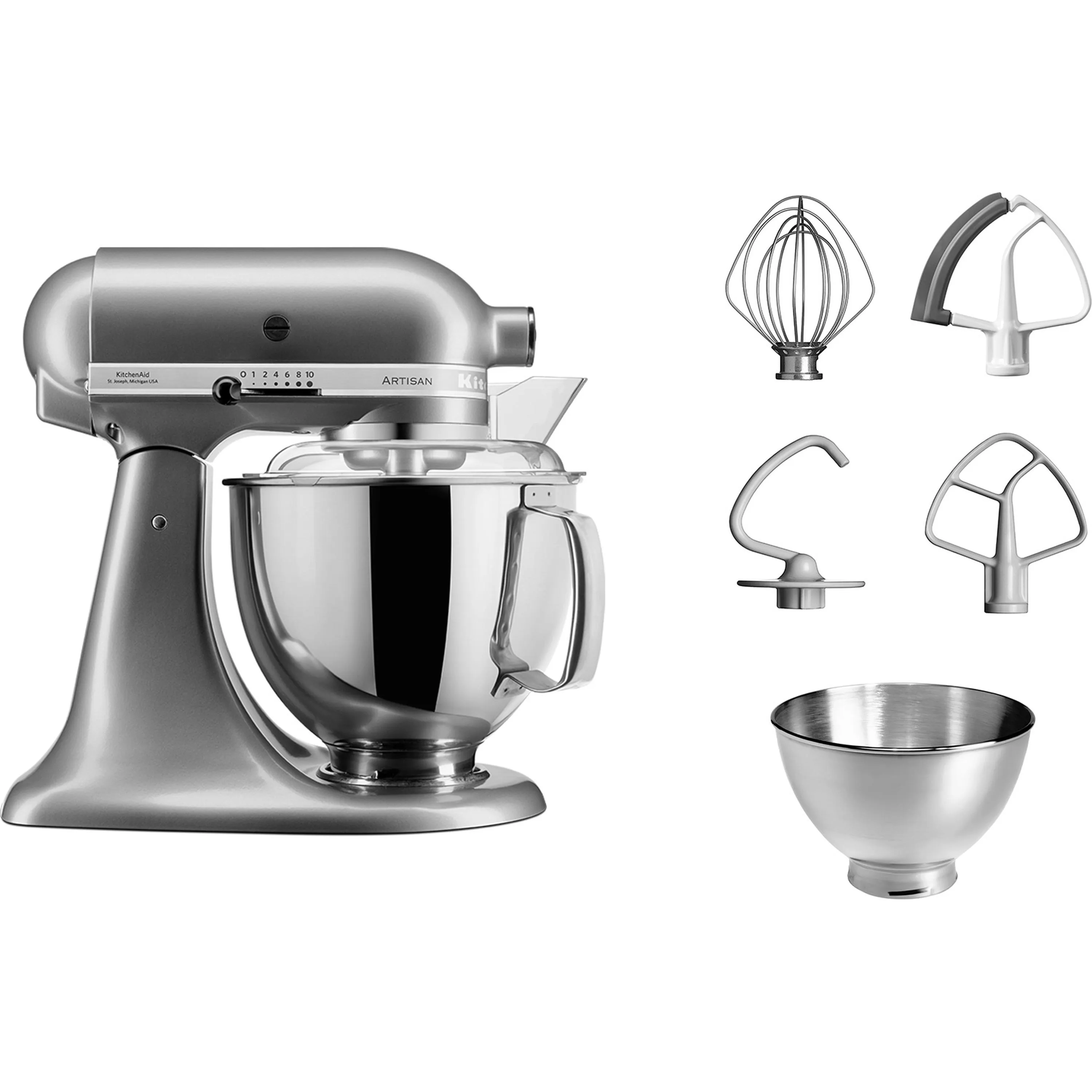 KitchenAid Artisan 5KSM175PSECU Stand Mixer, Contour Silver, 4.8 L, 300 W