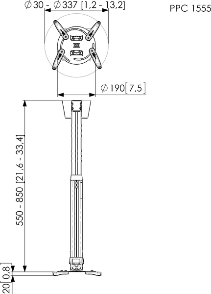 Vogel's Pro PPC 1555 Projector ceiling mount Telescopic kit 55-85cm Silver
