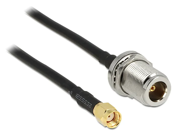 DeLOCK antennikaapeli, N naaras - RP SMA uros, 50Ohm, 1,5m, musta