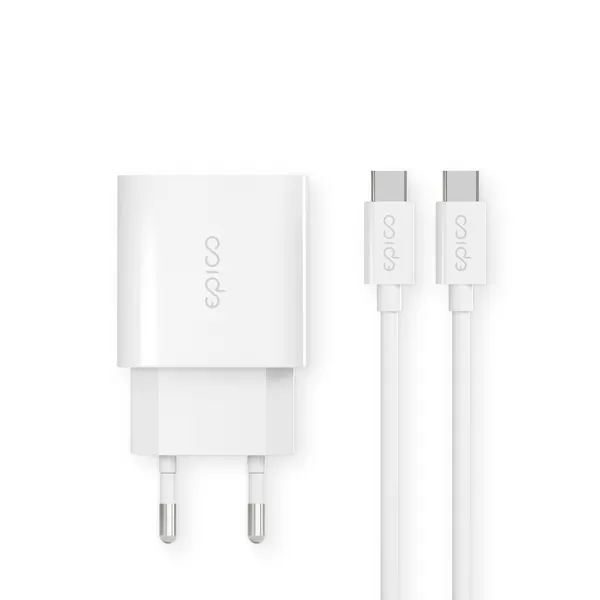 Epico PD 20W USB-C - laddare med kabel, Vit, 1.2m