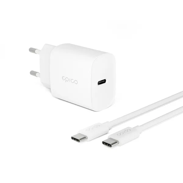Epico PD 20W USB-C - laddare med kabel, Vit, 1.2m
