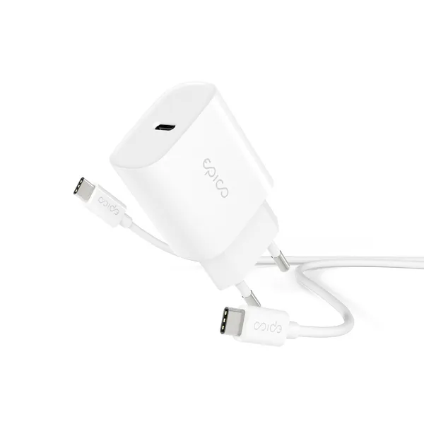 Epico PD 20W USB-C - laddare med kabel, Vit, 1.2m
