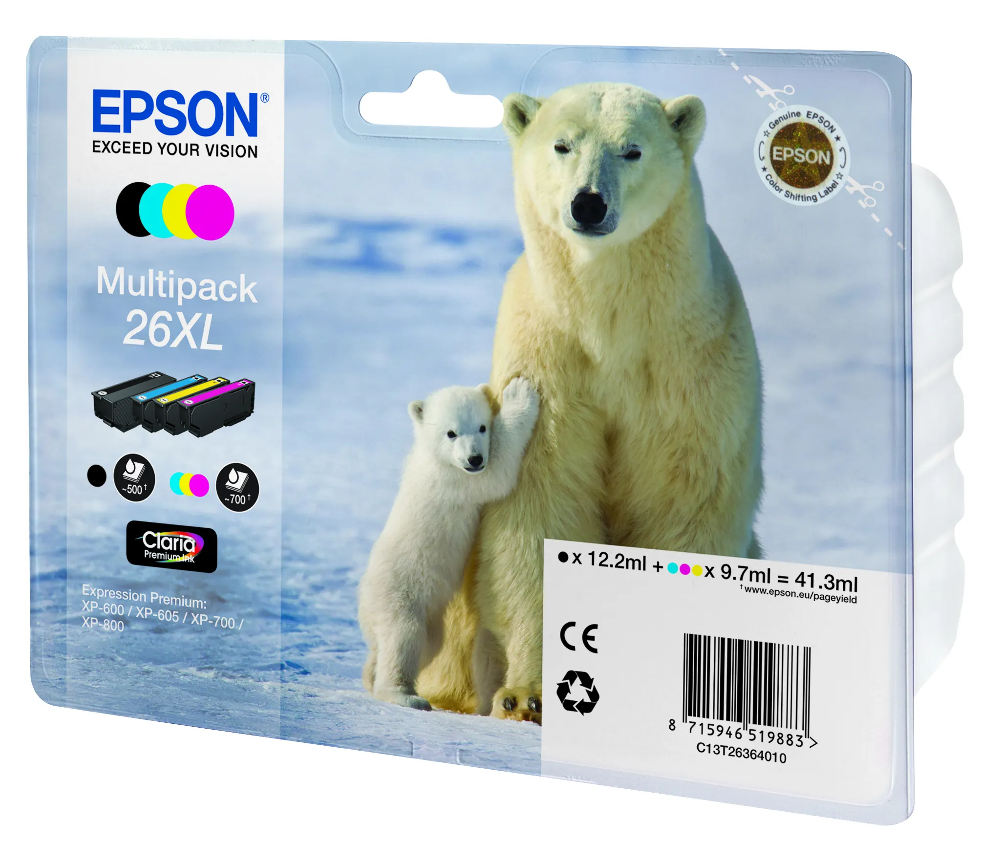 Epson Claria Premium C13T26364020 XL Ink cartridge kit, Black/Cyan/Magenta/Yellow, 4 pcs