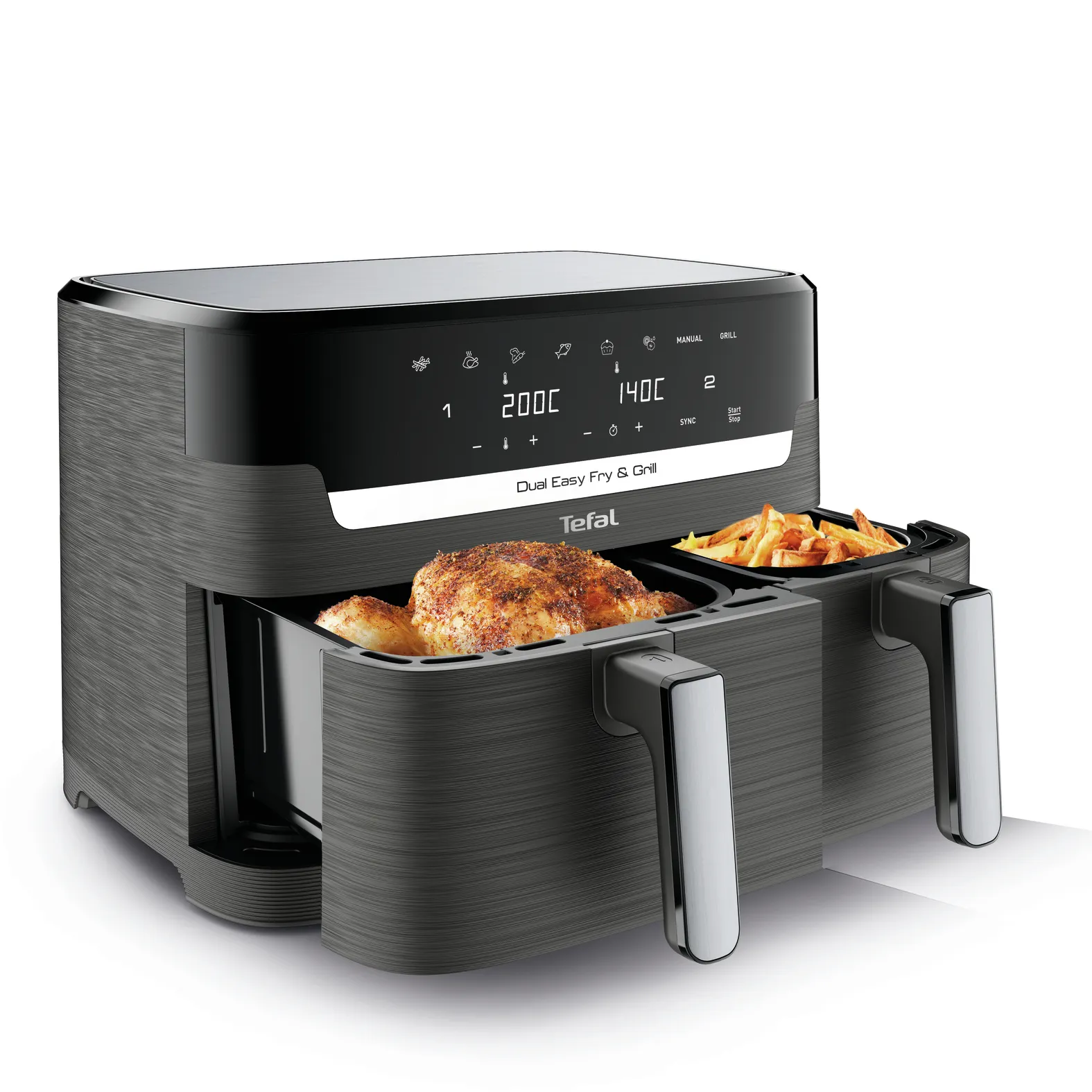 Tefal double hot air fryer Dual Easy Fry &amp; Grill (black, 2,700 watts, 2 baskets 5.2 liters + 3.1 liters)