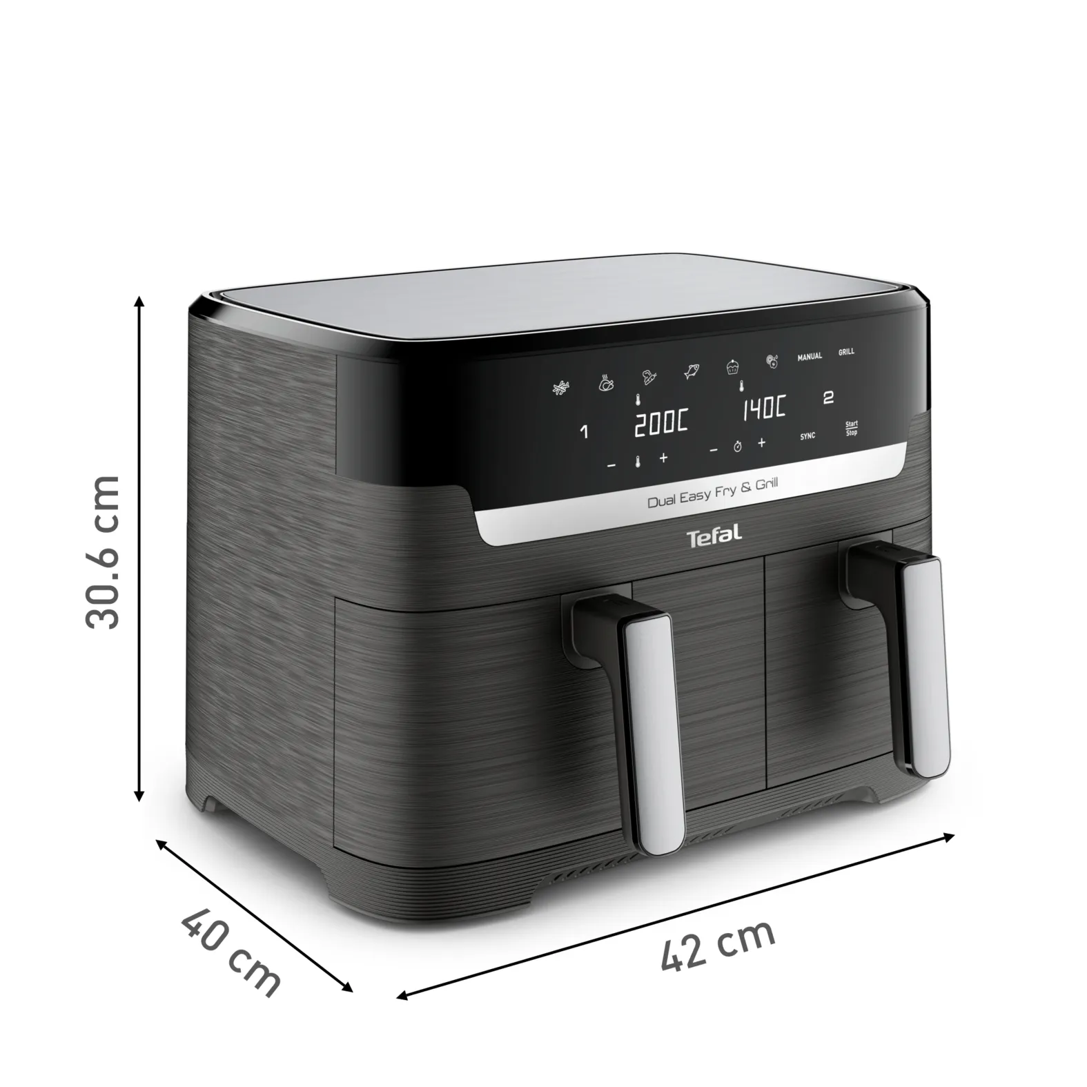 Tefal double hot air fryer Dual Easy Fry & Grill (black, 2,700 watts, 2 baskets 5.2 liters + 3.1 liters)