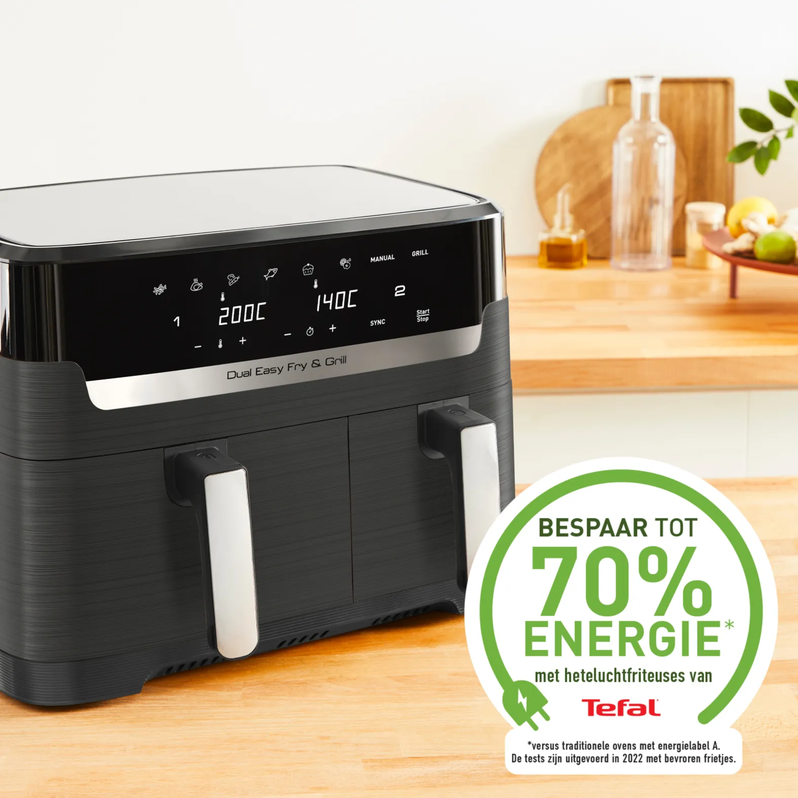 Tefal double hot air fryer Dual Easy Fry &amp; Grill (black, 2,700 watts, 2 baskets 5.2 liters + 3.1 liters)