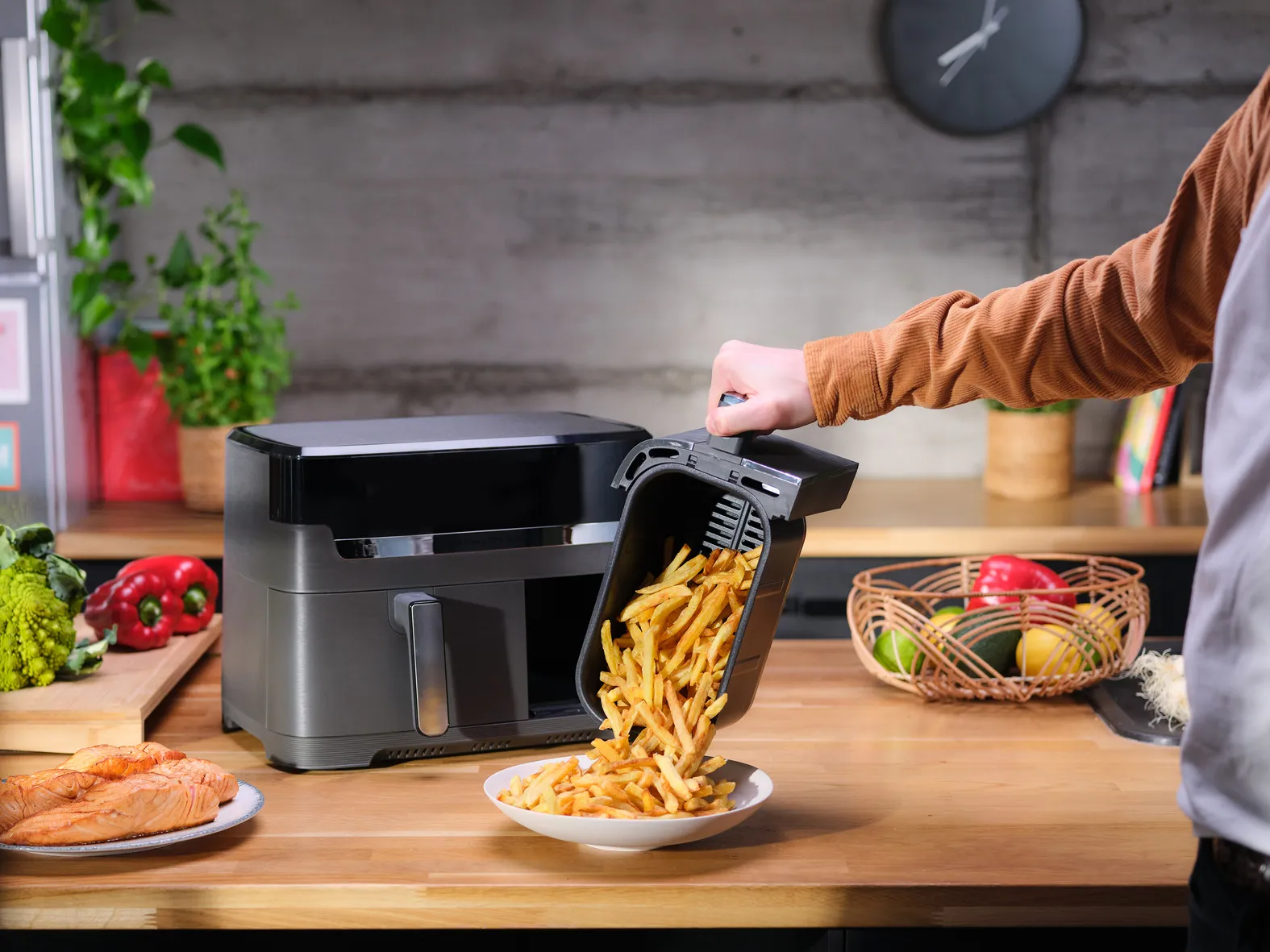 Tefal double hot air fryer Dual Easy Fry &amp; Grill (black, 2,700 watts, 2 baskets 5.2 liters + 3.1 liters)