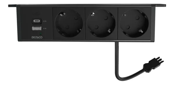Deltaco Office - Under-desk Outlet angled, 3 outlet, black