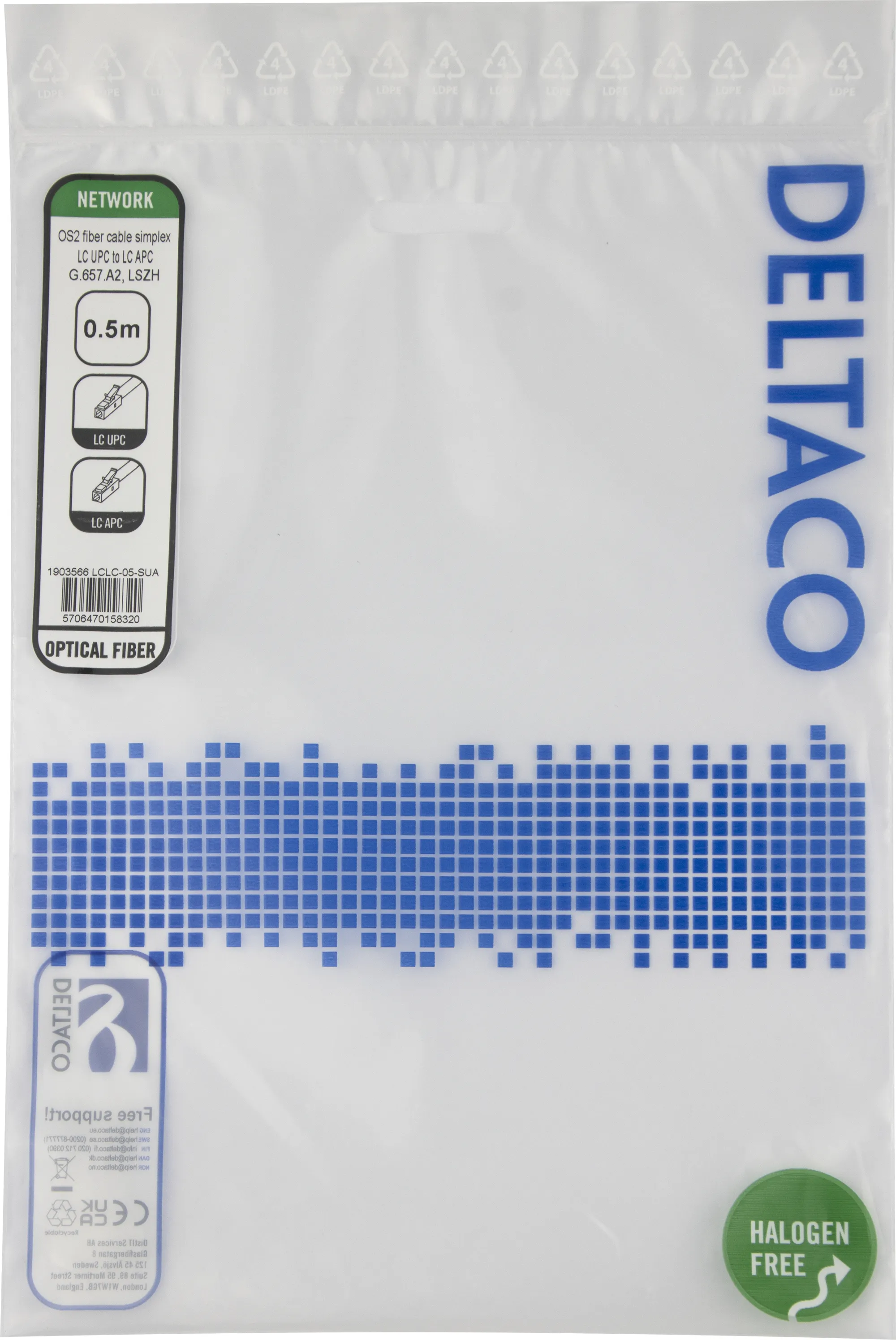 Deltaco OS2 LSZH LC-LC 0.5m Fiber Optic Cable, Yellow