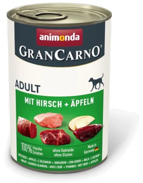 Animonda GranCarno Adult Pork with Venison and Apple, Wet food for dogs, Grain Free, 6 x 400g