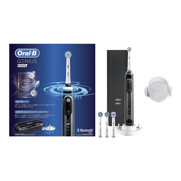 BRAUN S&Auml;HK&Ouml;HAMMASHARJA ORAL-B GENIUS 10100S musta. 15% tehokkaampi Genius. &Auml;yk&auml;s harjausj&auml;rjestelm&auml; Gum Guard -teknologialla, joka auttaa harjaamaan hammasl&auml;&auml;ri