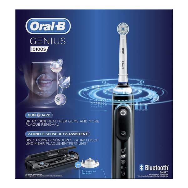 BRAUN S&Auml;HK&Ouml;HAMMASHARJA ORAL-B GENIUS 10100S musta. 15% tehokkaampi Genius. &Auml;yk&auml;s harjausj&auml;rjestelm&auml; Gum Guard -teknologialla, joka auttaa harjaamaan hammasl&auml;&auml;ri