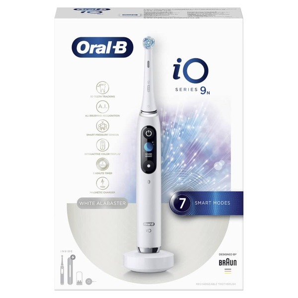 Braun Oral-B iO Series 9 Electric Toothbrush, White Alabaster