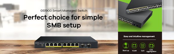 ZYXEL GS1900-10HP 8-port GbE L2 PoE Smart Switch + 2 SFP slots 802.3at desktop fanless 70 Watt