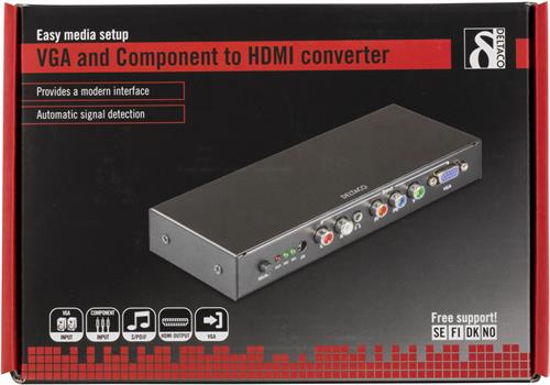 Signaalinmuunnin, VGA/komponentti -l HDMI, 1080p, kaukos&auml;&auml;din, musta