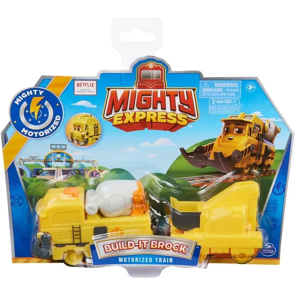 Spin Master Mighty Express Motorized Train Build-it Bruno with Boxcar Toy Vehicle (Yellow/Grey)