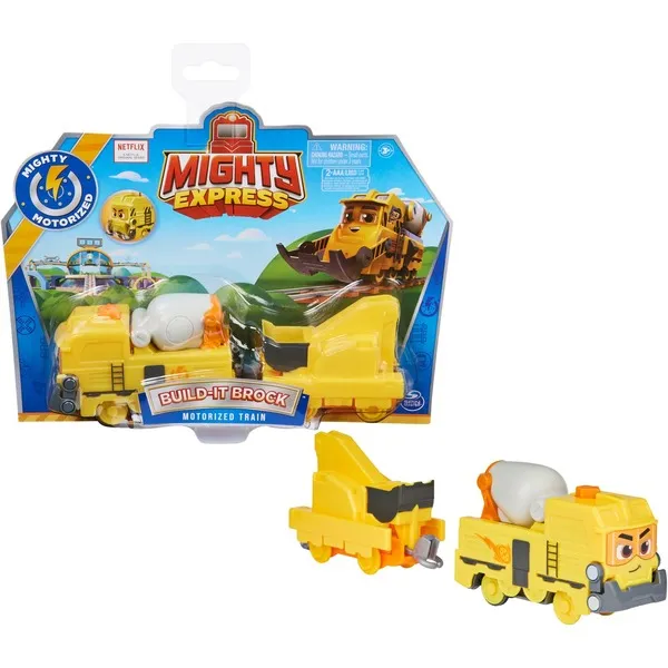 Spin Master Mighty Express Motorized Train Build-it Bruno with Boxcar Toy Vehicle (Yellow/Grey)