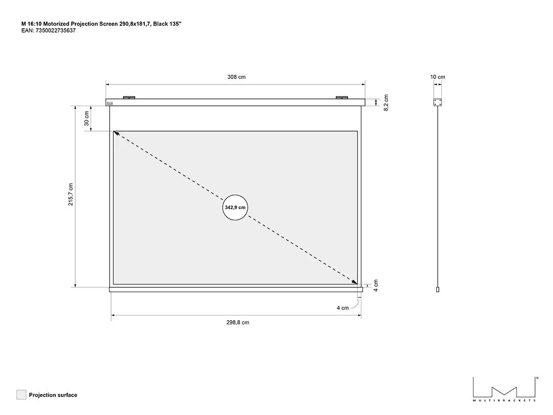 Multibrackets M Motorized Projection Screen Black Edition - Heijastusn&auml;ytt&ouml; - moottoroitu - 135 tuuma (343 cm) - 16:10 - Matte White - musta