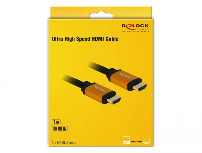 De-Lock HDMI – HDMI 2.1 - cable, 1 m, Black/Gold