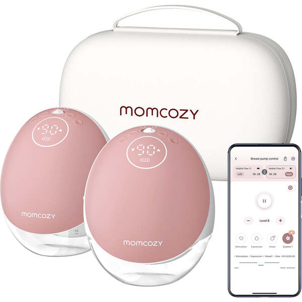 MOMCOZY M9 tr&aring;dl&ouml;s hands-free dubbel br&ouml;stpump, r&ouml;d