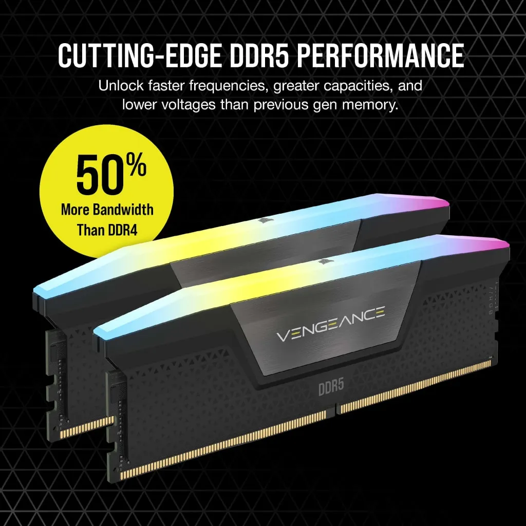 Corsair Vengeance RGB 96GB (2 x 48GB) DDR5 6600 MHz, CL32 Memory (XMP)