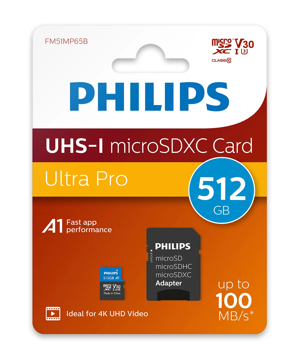 Philips UHS-I U3 512GB MicroSDXC - memory card + SD-adapter