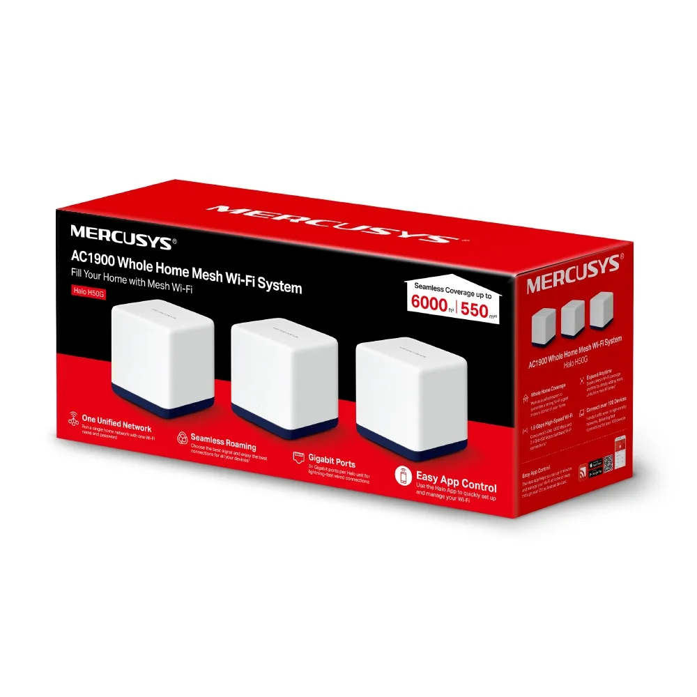 Mercusys AC1900 Whole Home Mesh Wi-Fi System Dual-Band, Wi-Fi 5 - Mesh-system, 3-pack