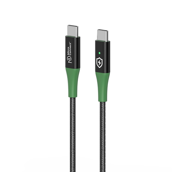 Microconnect Smart Charge USB-C - USB-C -kaapeli, musta/vihre&auml;, 1m