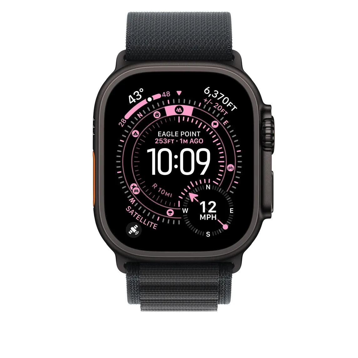 Apple Watch 49 mm Alpine Loop, Black, Medium, Black Titanium Finish