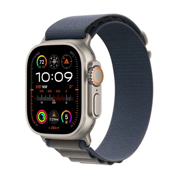 Apple Watch Ultra 2 GPS + Cellular, 49mm Titanboett, Bergsloop, Bl&aring; (Small)