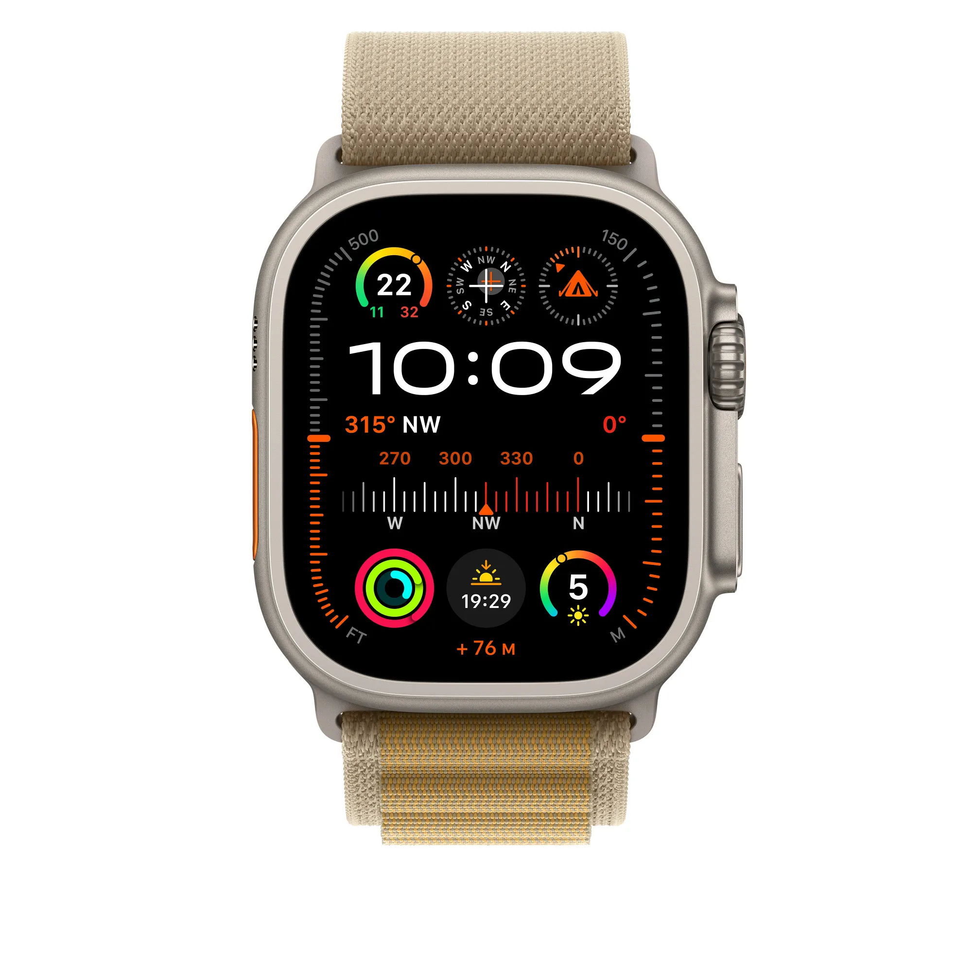 Apple Watch 49 mm -Alpine-ranneke, Sahara / Luonnontitaani, Suuri
