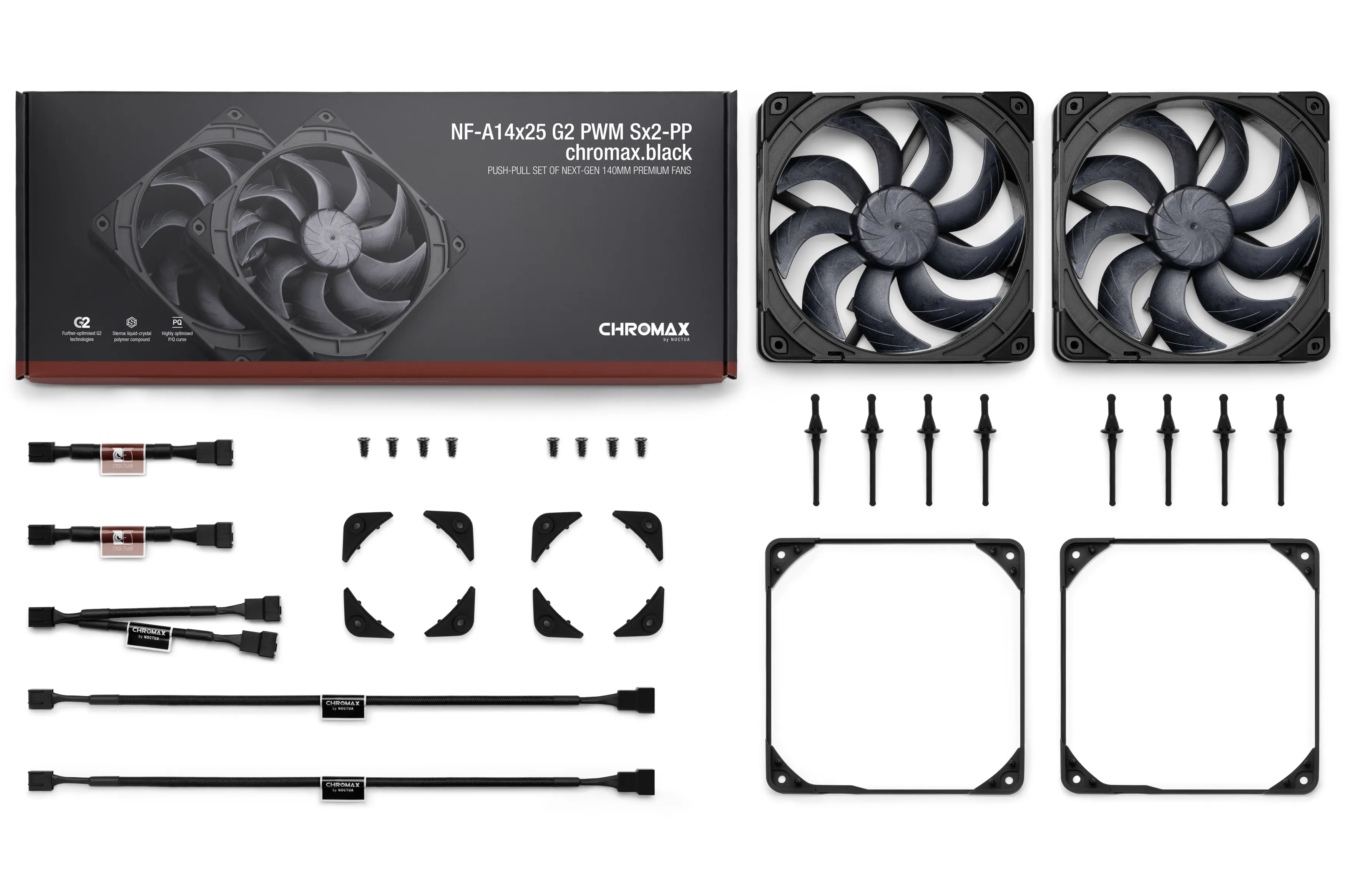 Noctua NF-A14x25 G2 PWM Sx2 CHBK chromax.black Case Fan 140 mm 2-pack Black