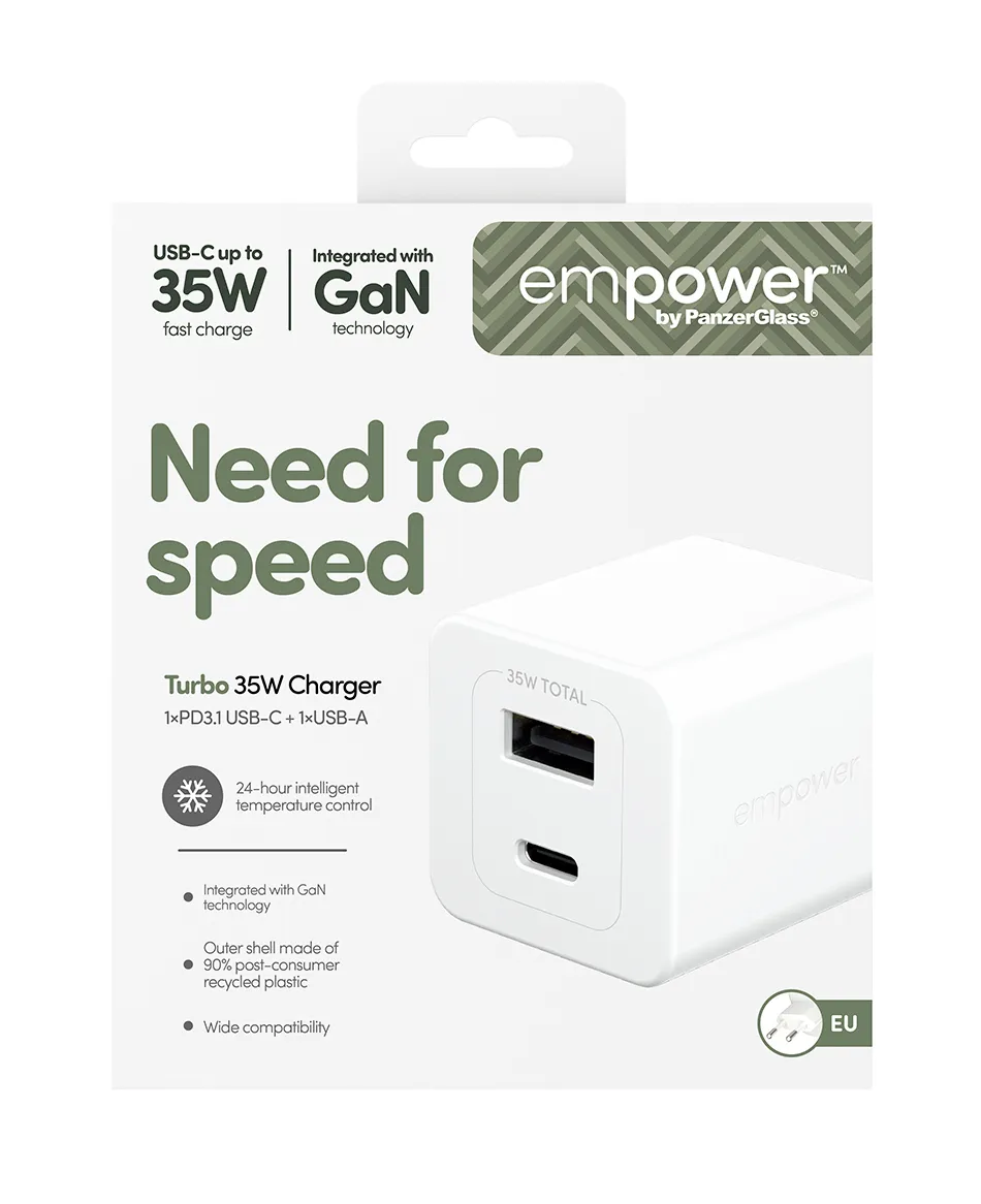 PanzerGlass empower Turbo USB-C + USB-A charger, Silver White