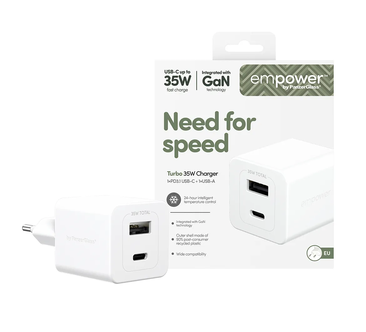 PanzerGlass empower Turbo USB-C + USB-A charger, Silver White