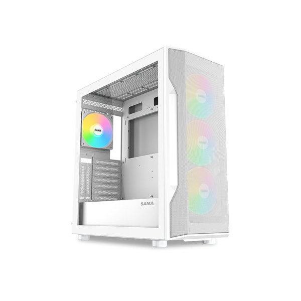 SAMA S40 midi-tower chassi med f&ouml;nster och RGB-belysning, vit