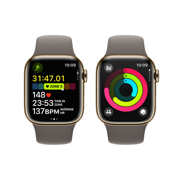 Apple Watch Series&nbsp;9 GPS + Cellular 41mm Gold Stainless Steel Case with Clay Sport Band - M/L