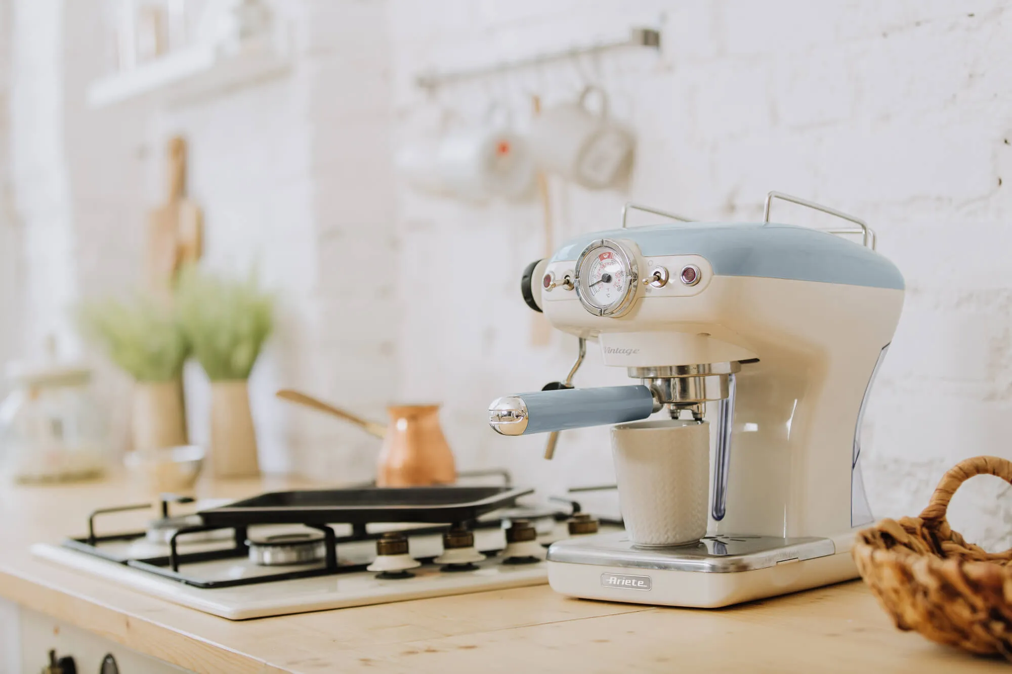 Ariete American Vintage, espresso machine (beige/light blue)