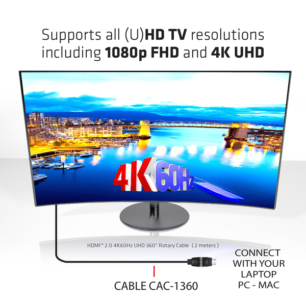 Club 3D HDMI – HDMI 2.0 - kabel, 2 m, Svart