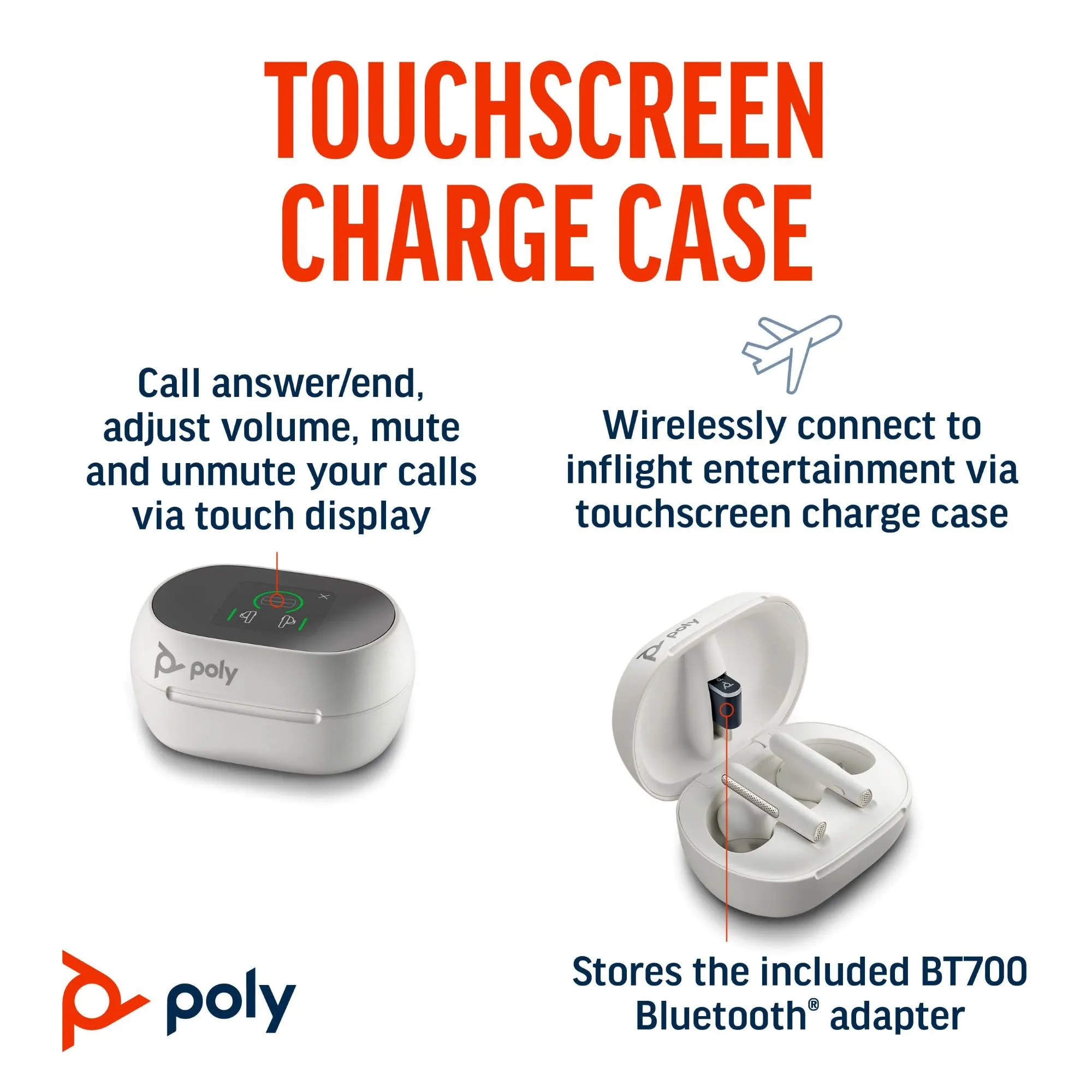 POLY VOYAGER FREE 60+ UC WITH TOUCHSCREEN CHARGE CASE USB-C F60TR F60TL F60T CBF60+ BT700C WHITE WW
