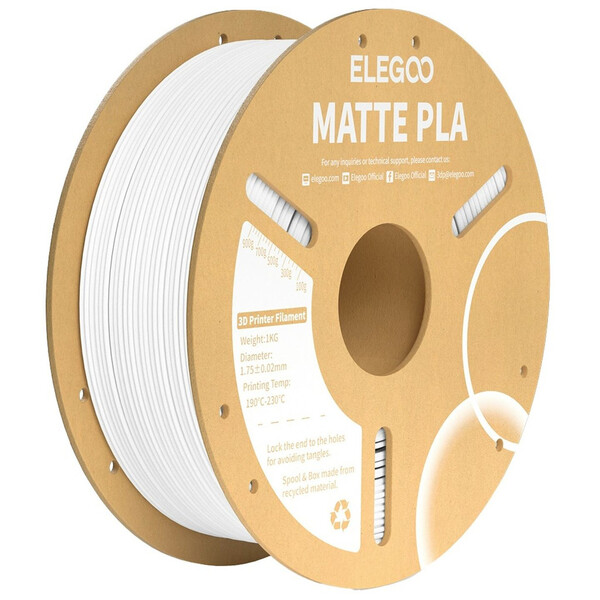 ELEGOO PLA matta, 1.75 mm, 1 kg -3D-tulostusfilamentti, valkoinen