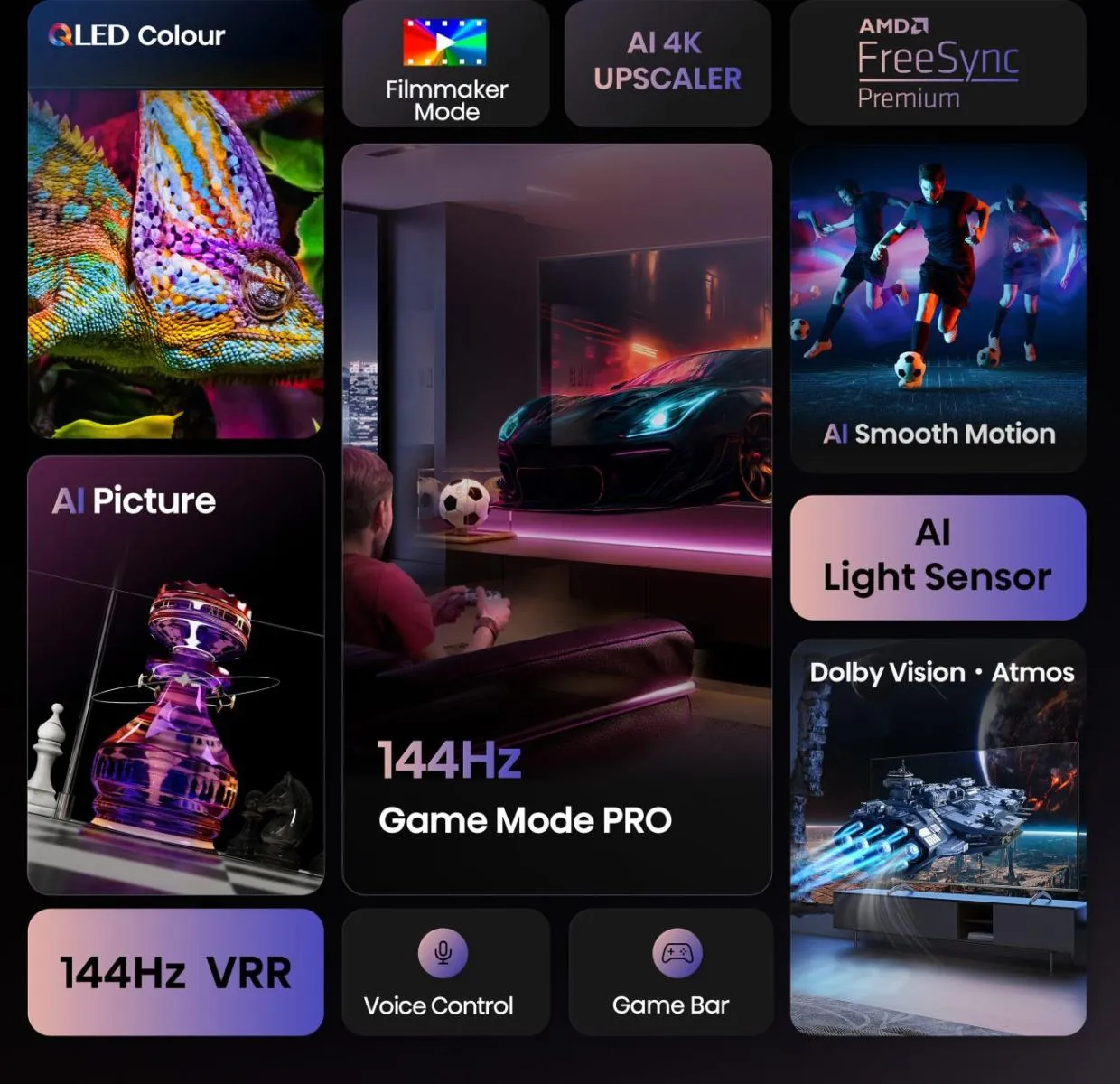 Hisense 55E7Q PRO 55" 4K QLED Pro VIDAA TV, 144Hz, Dolby Vision, HDR10+