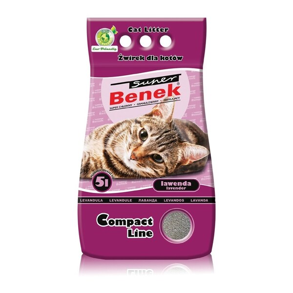 Super Benek Compact Lavender bentonit klumpbildande kattsand, parfymerad, dammfri, 5 l