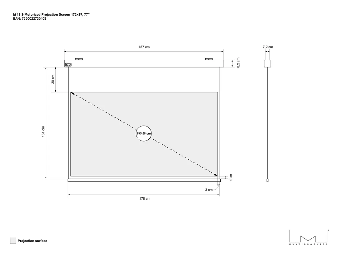 16:9 Motorized Projection Screen Deluxe 77&quot;