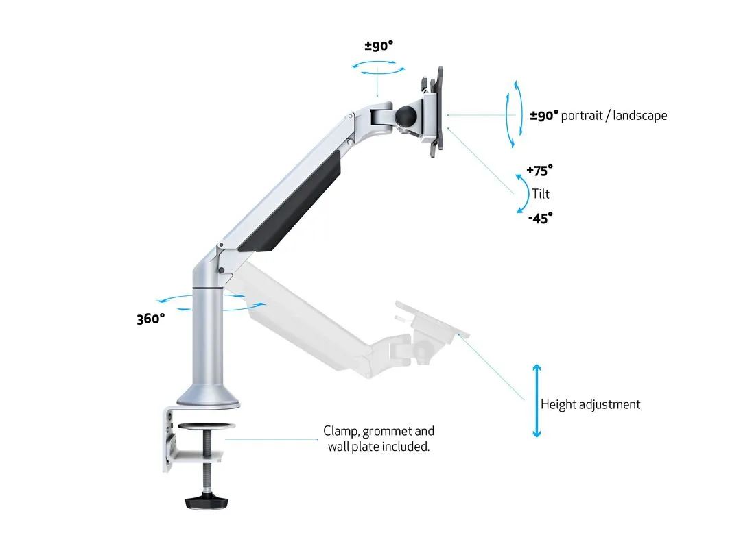 Multibrackets M VESA Gas Lift Arm Basic monitorarm, f&ouml;r 1 sk&auml;rm, 15-32", med gasfj&auml;der, 10 kg, silver