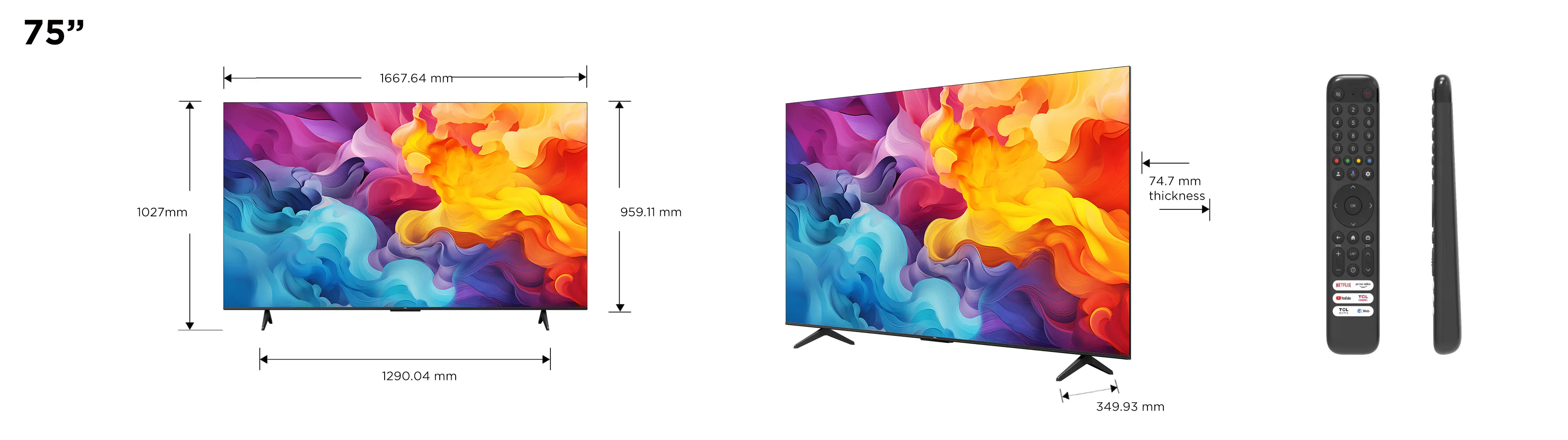 TCL P655 75" 4K LED Google TV, 60Hz, HDR10, Dolby Vision
