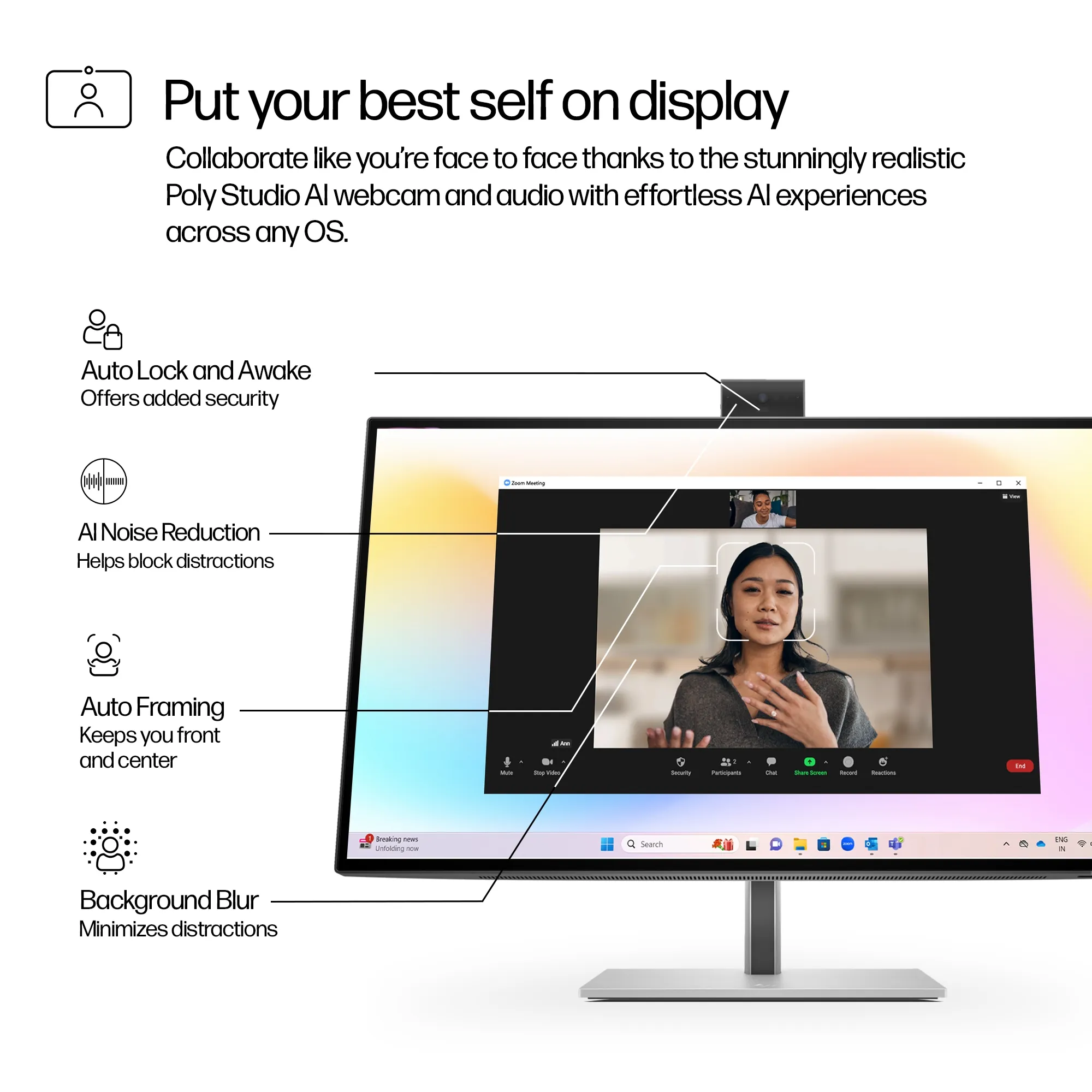 HP S7 Pro 727pm. 27&quot; 4K, 5ms, Intelligent 5MP HDR AI Webcam, IPS - conferencing monitor