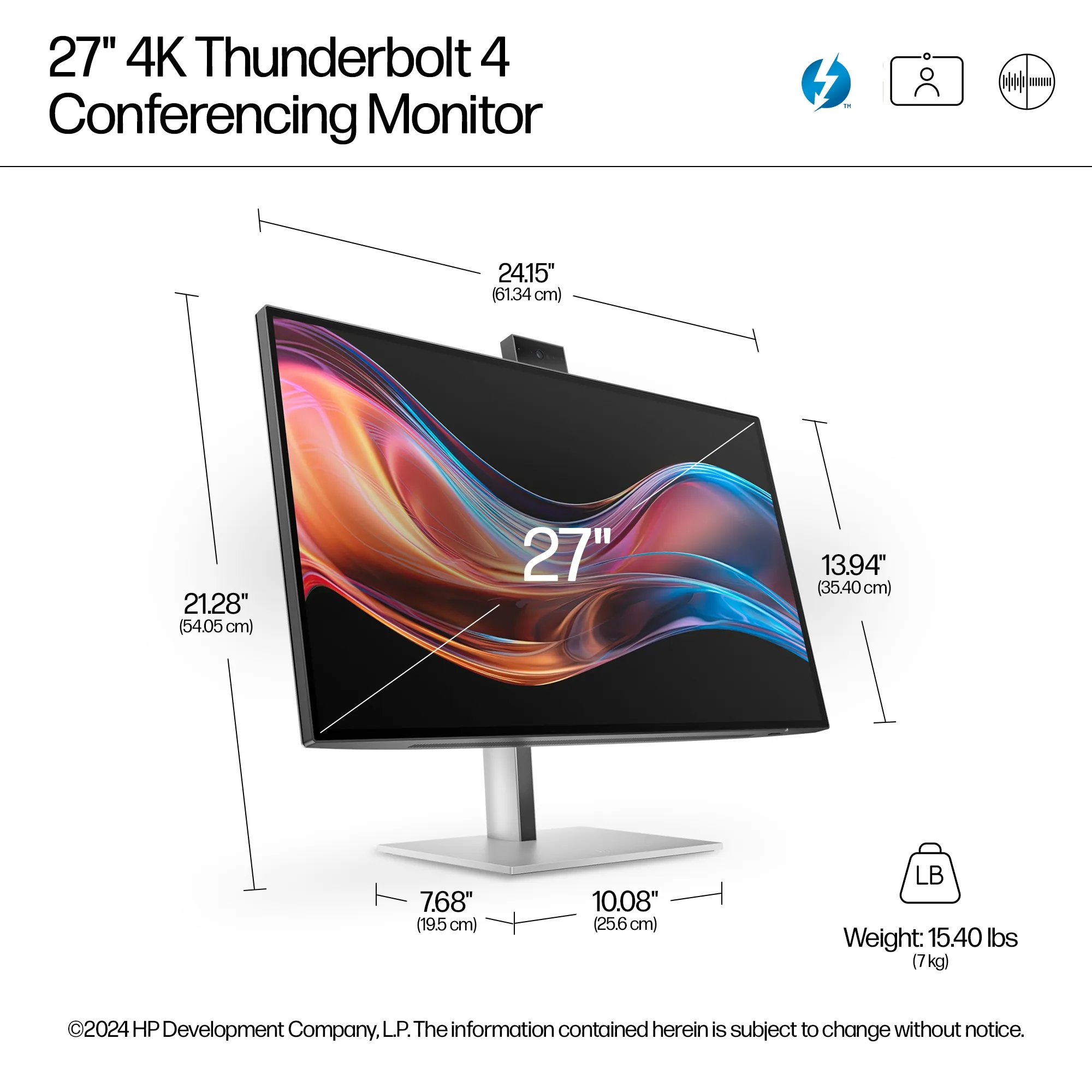 HP S7 Pro 727pm. 27&quot; 4K, 5ms, Intelligent 5MP HDR AI Webcam, IPS - conferencing monitor
