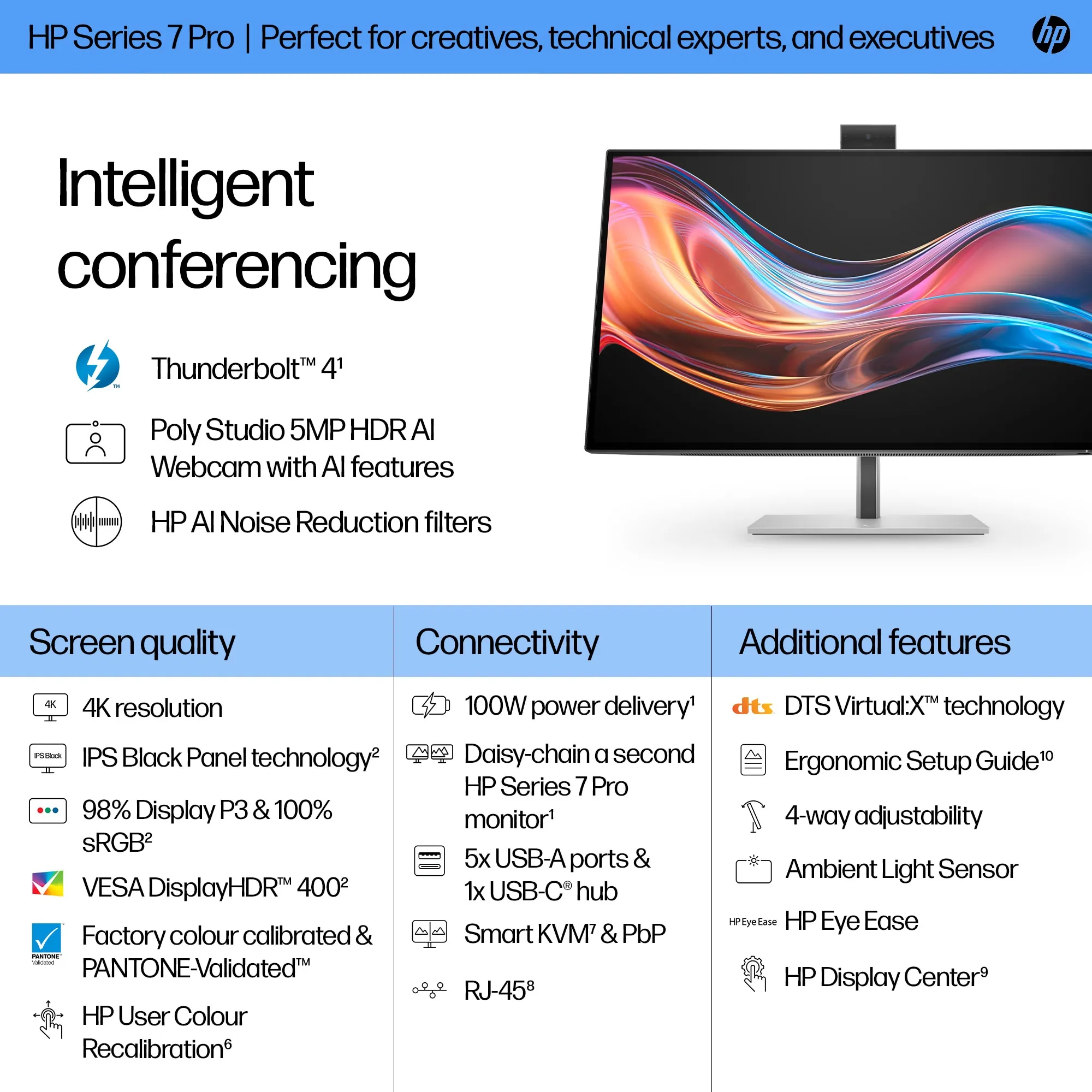HP S7 Pro 727pm. 27&quot; 4K, 5ms, Intelligent 5MP HDR AI Webcam, IPS - conferencing monitor