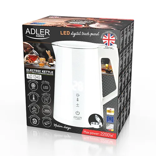 Adler AD 1345W kettle, 1.7L, 2200W, White
